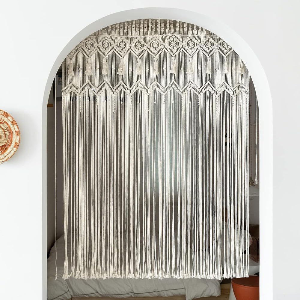 Tapiz de cortina de puerta tejida con cuerda de algodón hecho a mano para ventana, puerta, partición para colgar en la pared, decoración del hogar, fondo de boda, estilo bohemio, 135 x 200
