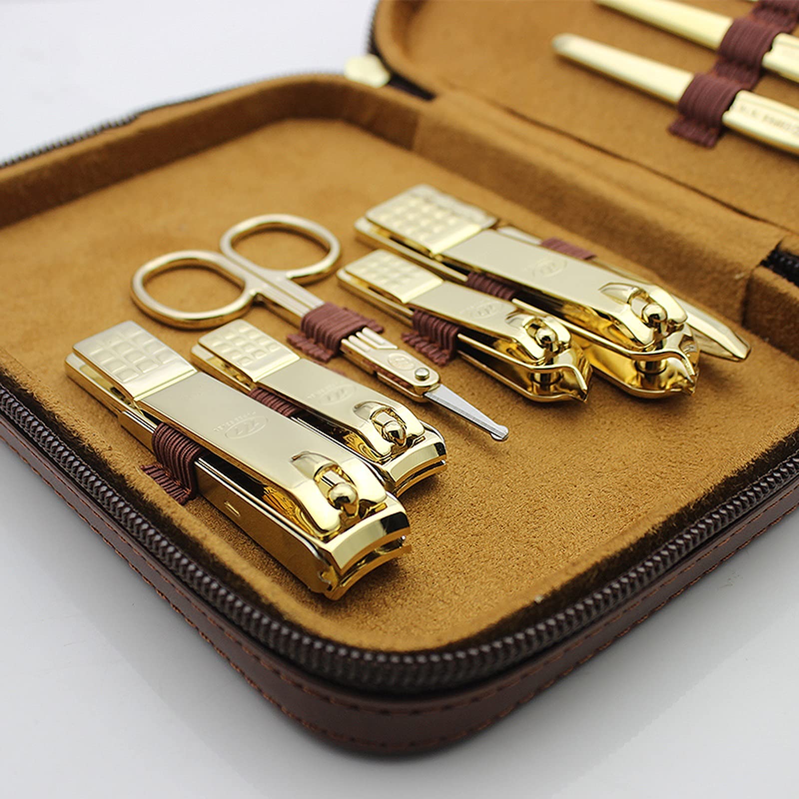 Kit per cutter per unghie Manicure Set da uomo Clippers per unghie professionale Kit pedicure -12 pezzi in acciaio inox strumenti per la cura delle unghie portatili con custodia da viaggio in pelle ma