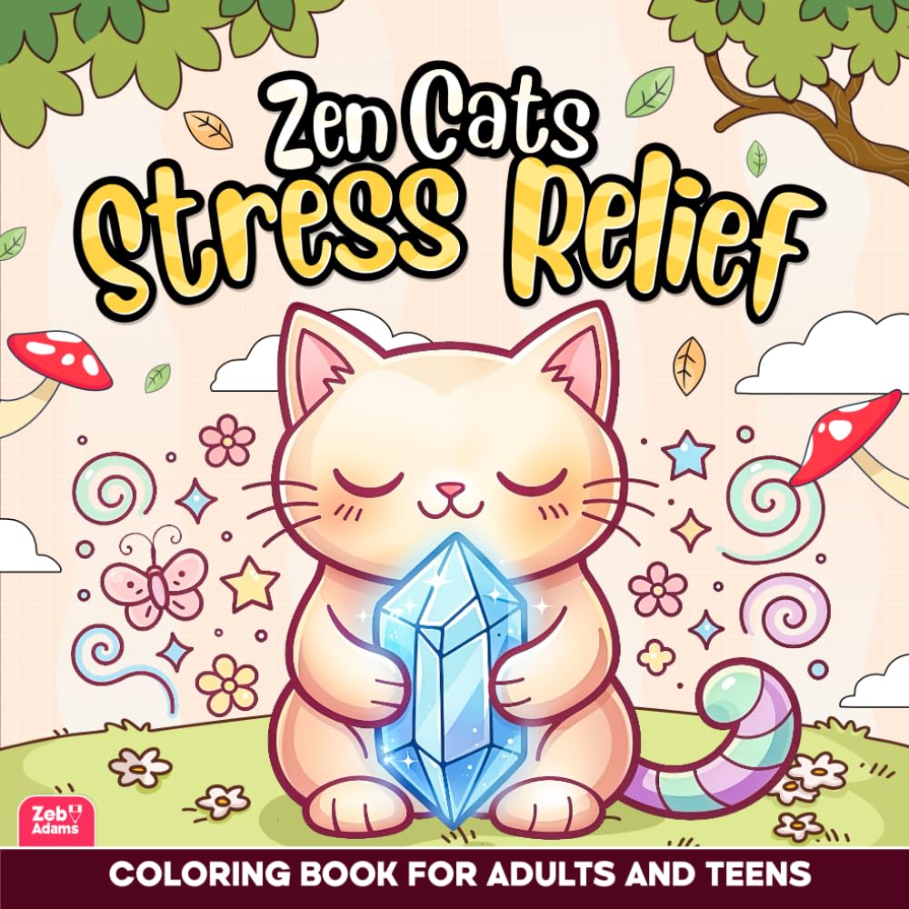 Stress Relief: Zen Cats Coloring Book for Adults and Kids, Bold and Easy, Simple and Big Designs for Relaxation Featuring Cats, Cats in Landscapes, ... And Many More (Stress Relief Coloring Books)