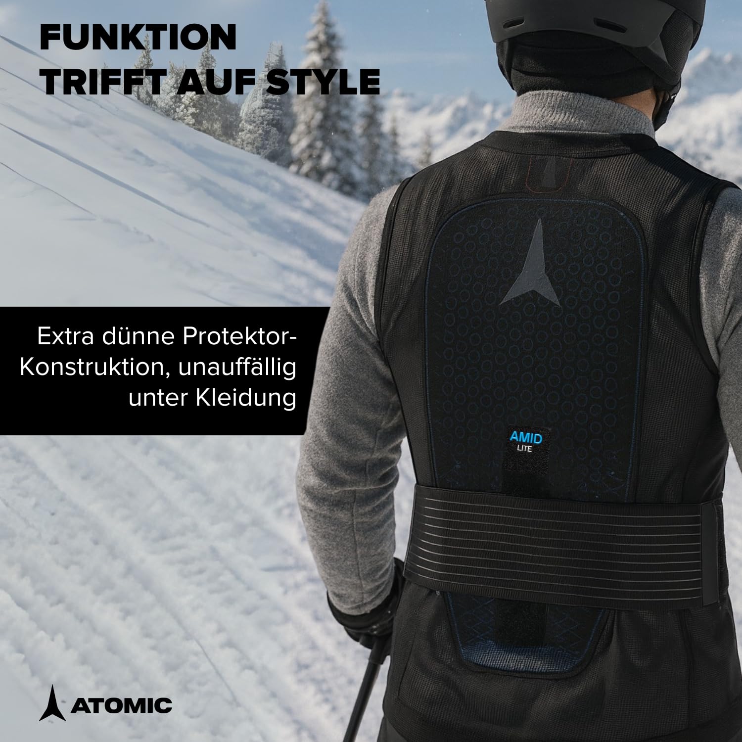 Atomic Live Shield AMID Lite Vest M I Herren-Protektorenweste mit AMID-Technologie für maximalen Schutz I Ergonomischer Rückenprotektor aus atmungsaktivem Mesh I Ski-Schutzweste mit Taillengurt