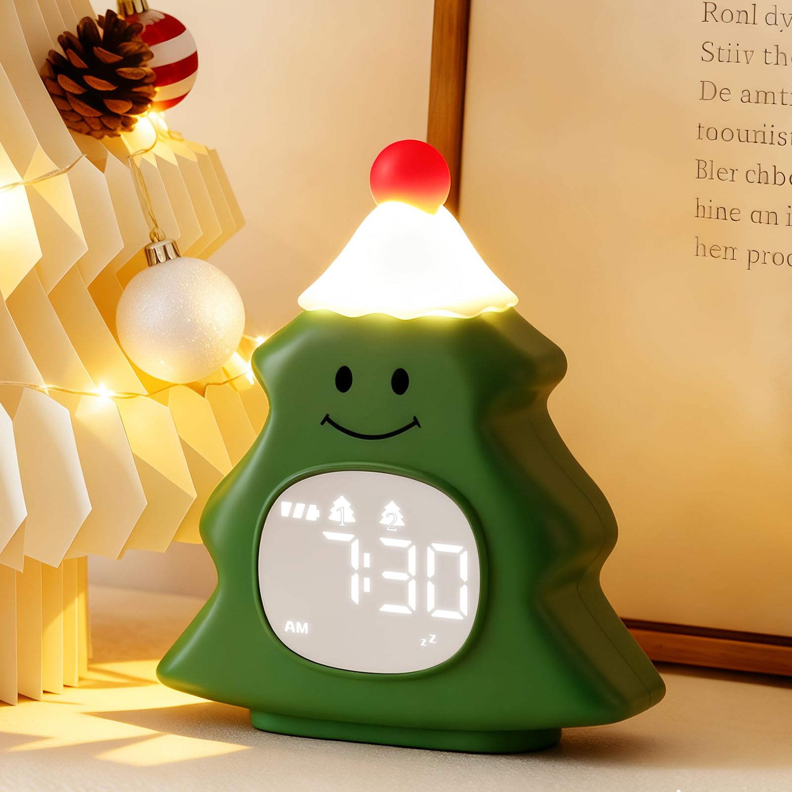 Yiliaw Kids Alarm Clock with Night Light Christmas Tree Wake Up Clock Rechargeable Cute Alarm Clock for Bedroom