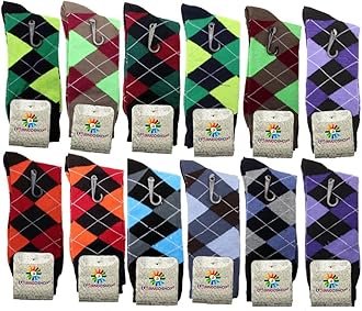 Mens Cotton Argyle Striped Solid Ribbed Black Crew Dress Socks