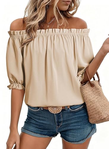 EVALESS Womens Tops Off The Shoulder Blouses for Women Dressy