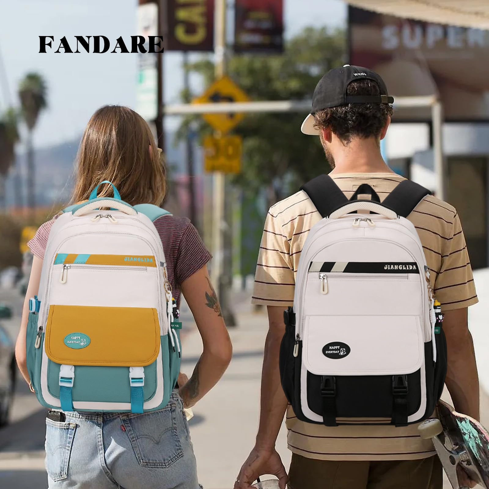 FANDARE Bolsas escolares Mochilas Tipo Casual Mochilas infantiles estudiantes de primaria de secundaria y preparatoria Universidad Bolsos mochila Bandolera Viaje Bolsa de hombro Mochila Amarillo verde