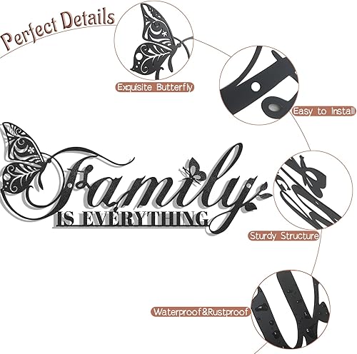 Miniatura 3 de Letreros familiares de metal para decoración de pared, letrero con texto en inglés "Oppro Family Is Everything" con mariposa para decoración del