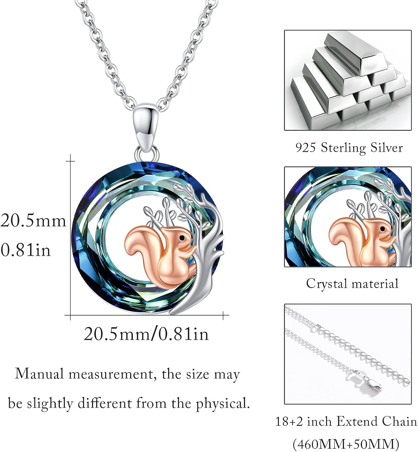 Squirrel Necklace 925 Sterling Silver Tree of Life Squirrel Pendant Necklace with Crystal Squirrel Jewelry Gift for Women - Image 5