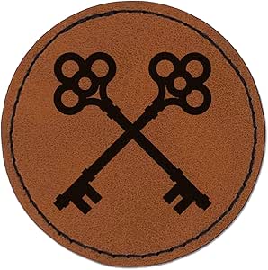 Amazon.com: Two Crossed Keys Round Iron-On Engraved Faux Leather Patch ...