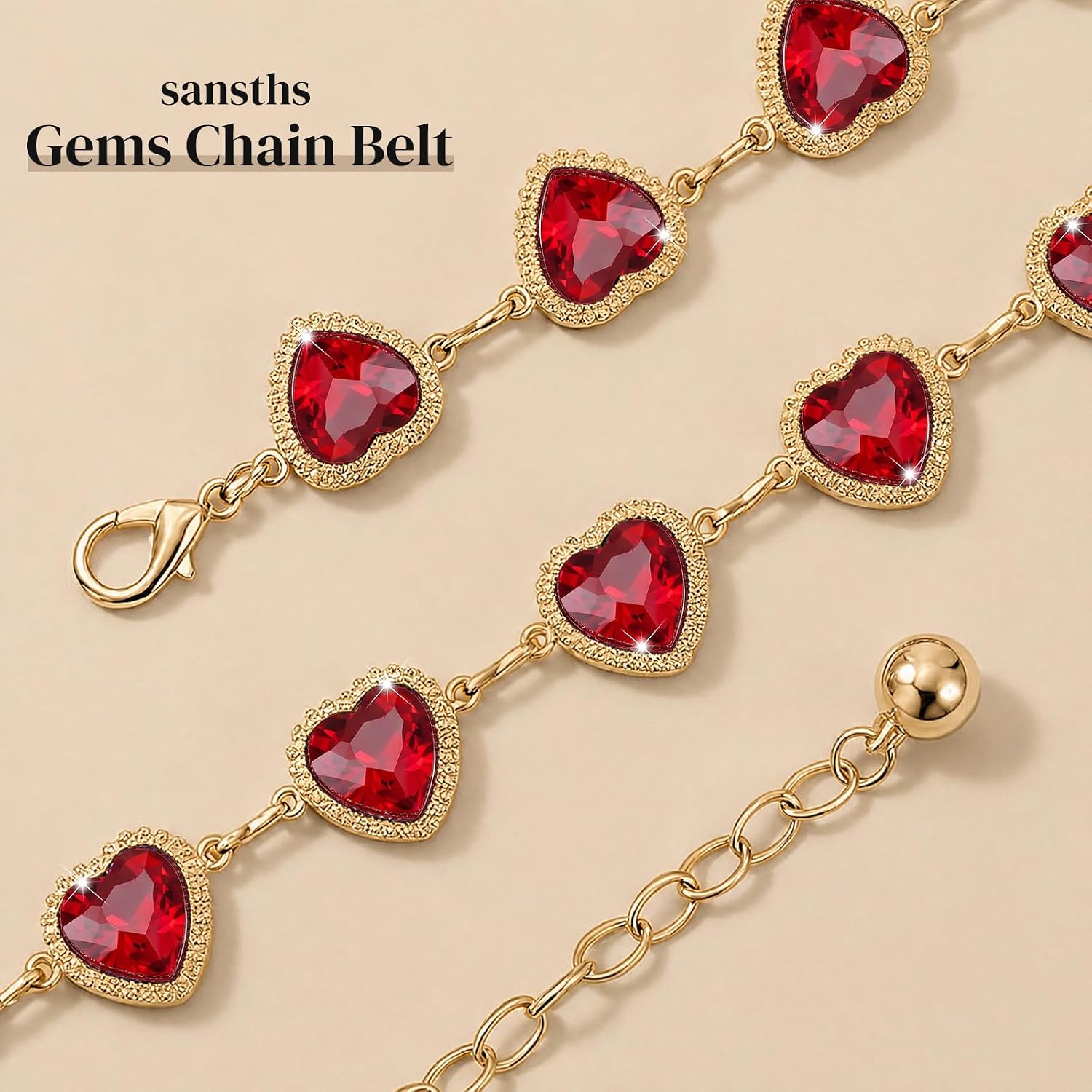 SANSTHS Women Western Rhinestone Belt Gem Concho Chain Belt for Dress Jeans image 2