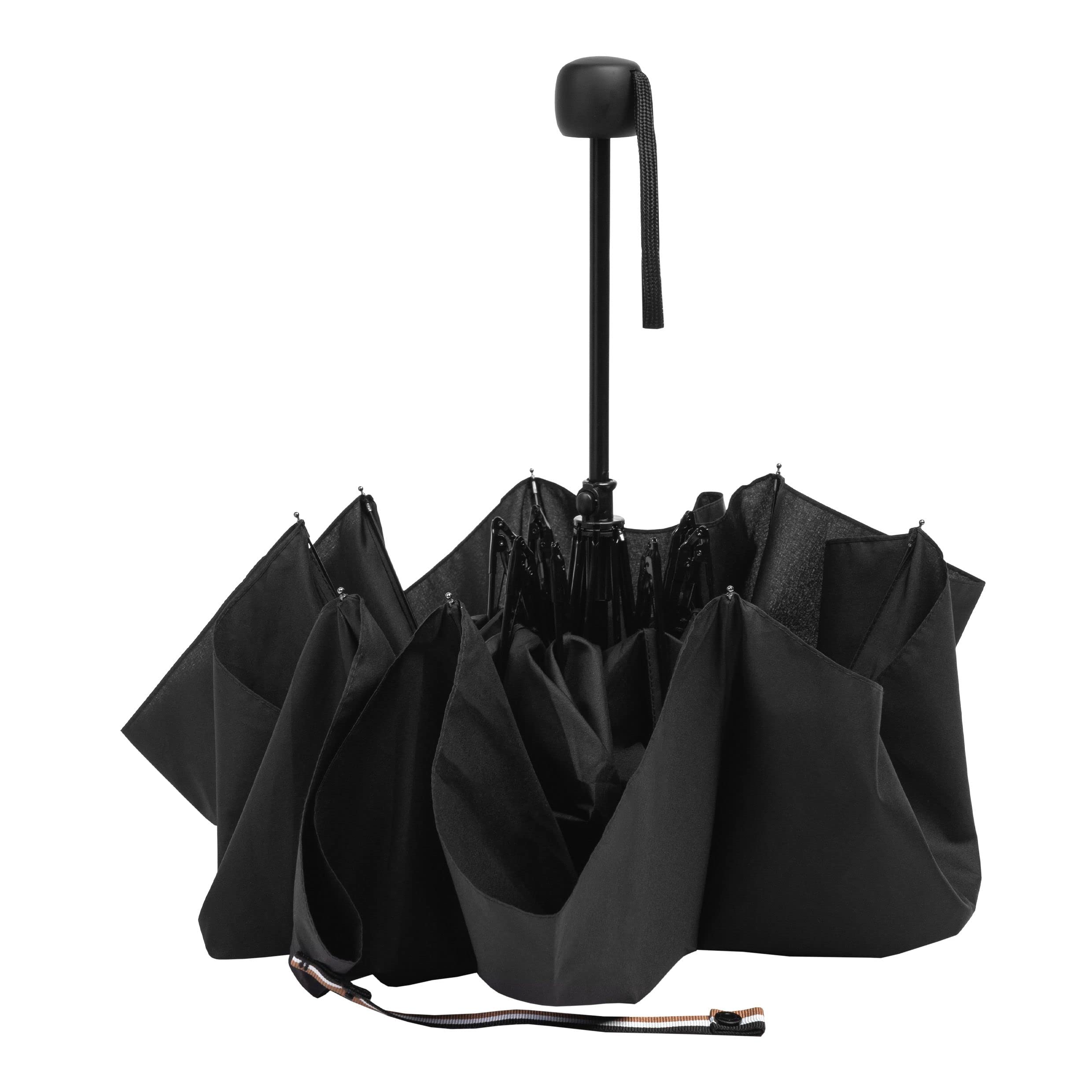 HUGO BOSS Iconic HUG321A - Paraguas de bolsillo (poliéster, tamaño abierto: longitud aprox. 56 cm, diámetro: 90 cm), Negro, Klein, Iconic