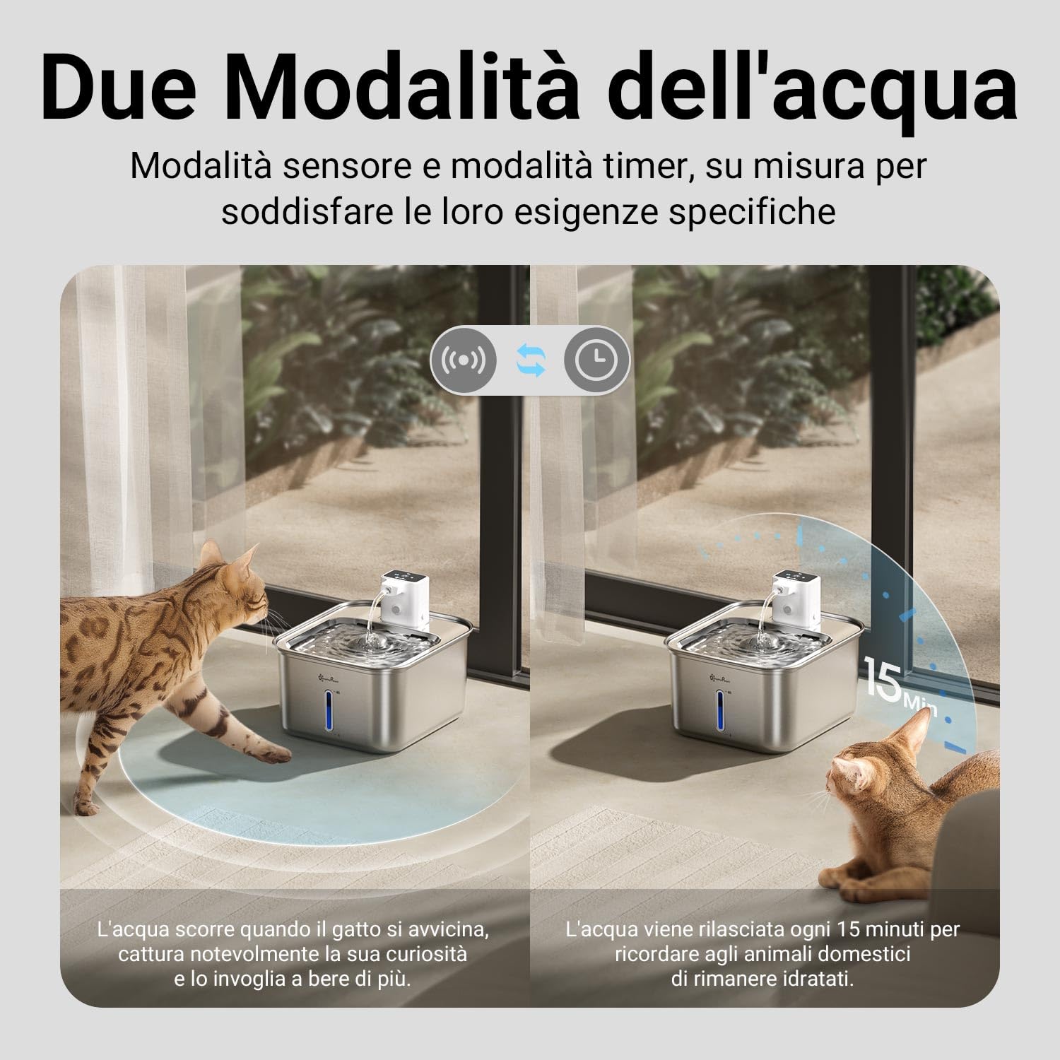 Fontanella per Gatti Acciaio senza Fili a Batteria 4000mAh, 3L Fontanella per Gatti con Sensore di Movimento, Ultra Silenziosa Dispenser Acqua Gatti, Lavabile in Lavastoviglie, Bianco
