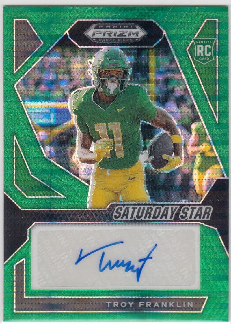Football Trading Card 2024 Panini Prizm Draft Picks Saturday Star Signatures Green Pulsar #44 Troy Franklin EX/NM Auto 18/25
