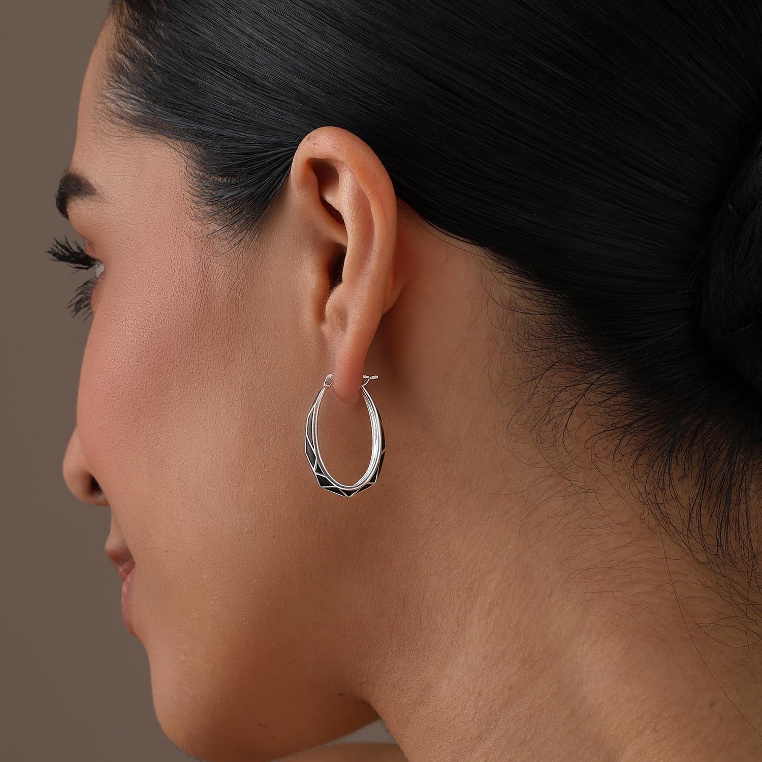 LeCalla 925 Sterling Silver Hoop Earrings | Geometric Square and Heart Shapes Hoop Earrings | Wavy Enamel Earrings | Women's Chunky Hoops Earring | Her Girlfriend Wife