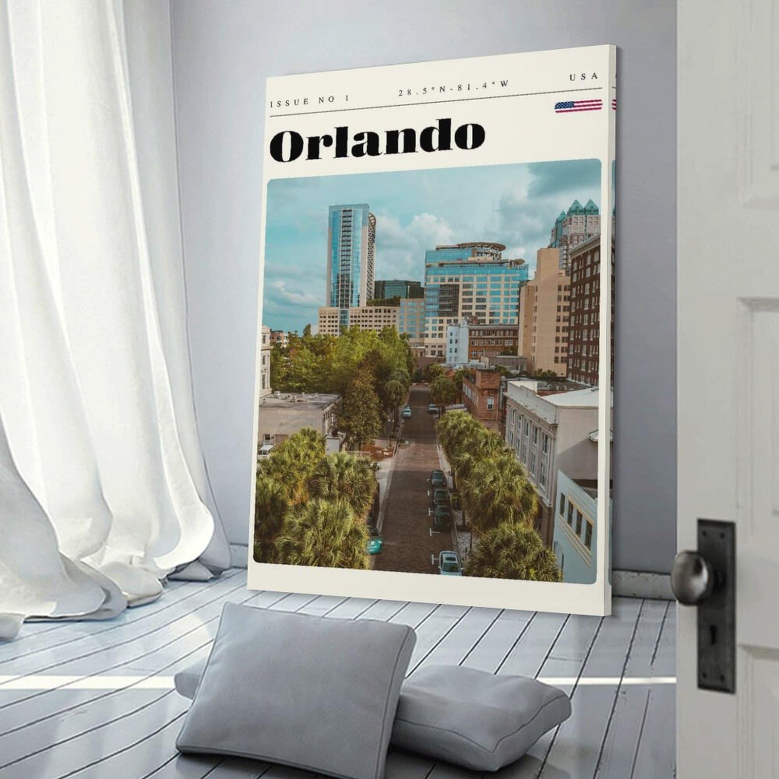 Junmoney Orlando Florida Travel Art Hanging Wall Art 24x36inch(60x90cm), for Bedroom Walls, Guest Spaces Or Lounges, Home Artwork with A Soft Interior Feel