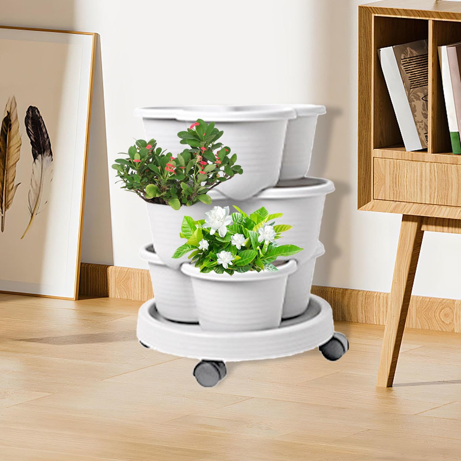 Torre Cultivo Vertical Kit De Cultivo En Contenedores Apilables por Niveles | Torre de Jardín Vertical Apilable Kit De Herramientas Para Verduras, Suculentas Y Fresas, Interior Y