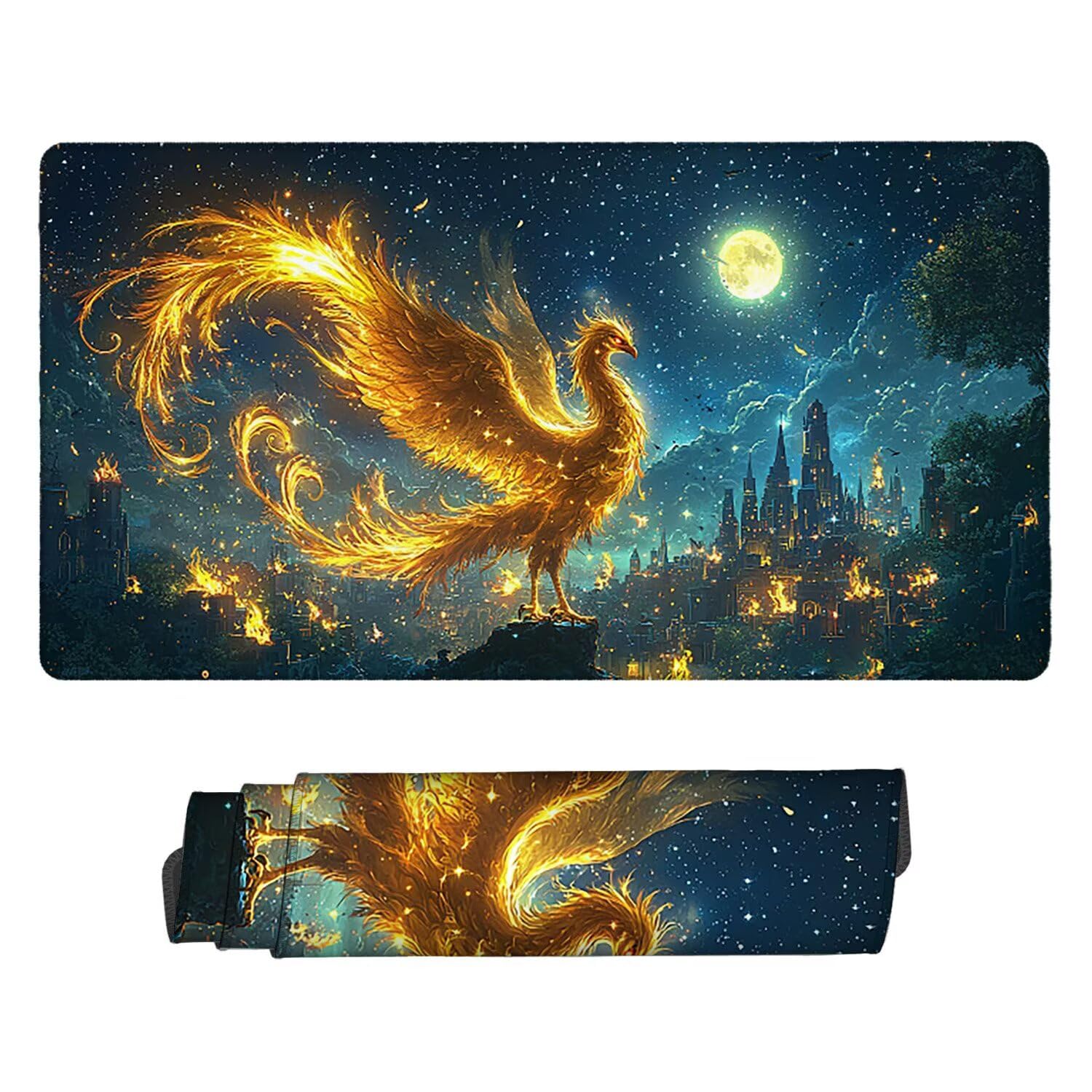 Podkładka pod mysz do gier XXL Mousepad 1000 x 500 mm, duża podkładka pod biurko z antypoślizgową gumową podstawą dla graczy, komputer, poprawia precyzję i szybkość (księżyc Phoenix) X975