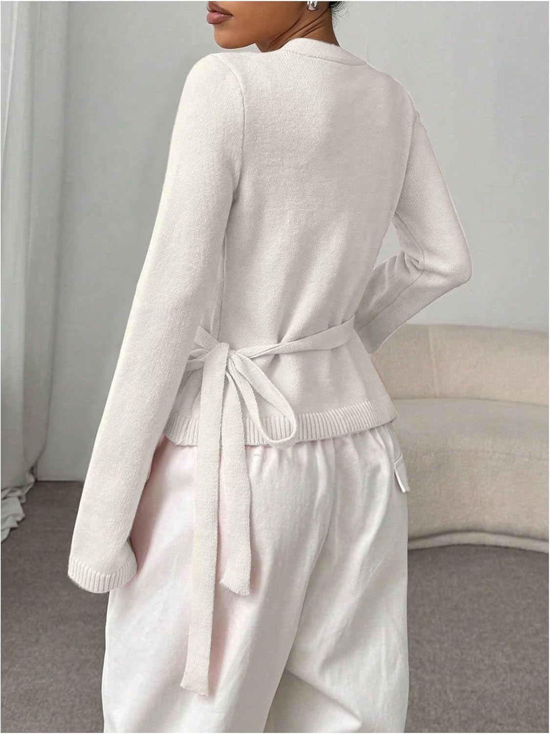 Verdusa Women's Cozy V Neck Wrap Sweater Tie Front Cute Holiday Cardigan - Image 2