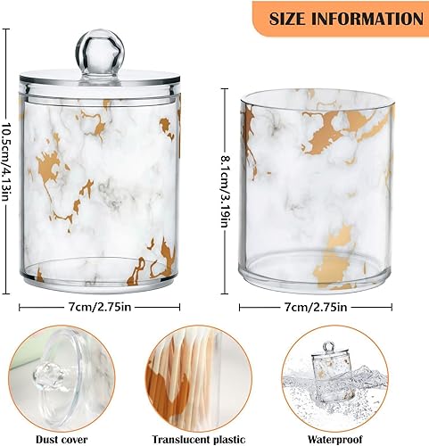 Miniatura 4 de ALAZA Paquete de 2 dispensadores de soporte Qtip para bolas de algodón, mármol gris, blanco, oro, hisopo de algodón fluido, almohadillas redondas de