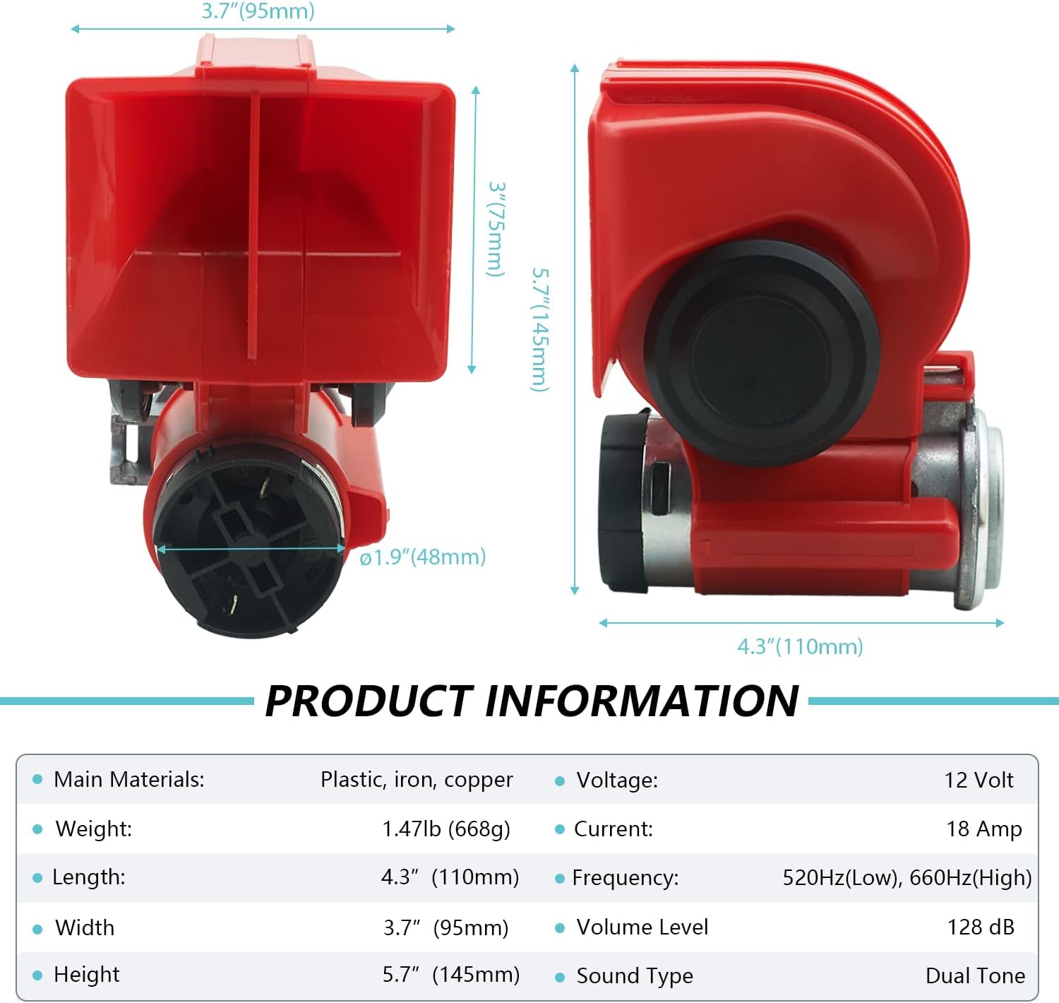 NEOGET Air Horn 12V Loud, Compact Twin Tone Trcuk Horn with Compressor and Relay Harness Kit, Fit for 12V Vehicles Truck Car Motocycle Upgrade (Red)