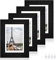 Vista 137 de Juego de 4 portarretratos de 4 x 6 pulgadas, hechos de vidrio real y marco de madera gris, exhibición en pared o mesa, para fotos de 3.5 x 5