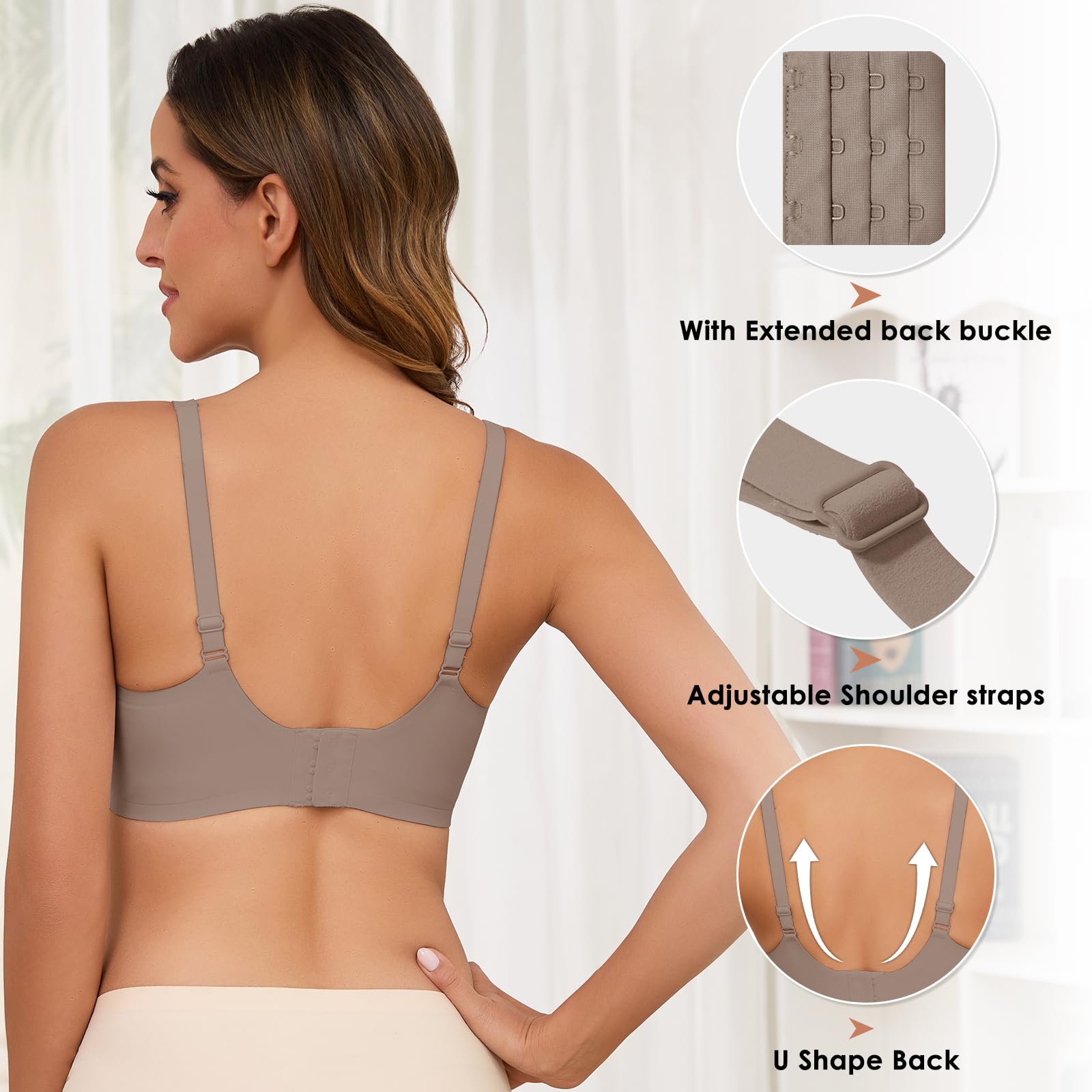 Xnova Donna Reggiseno Senza Ferretto Morbido Imbottito Push Up Reggiseni Senza Cuciture Minimizer Traspirante Bralette con Scollo a V Coppa Piena