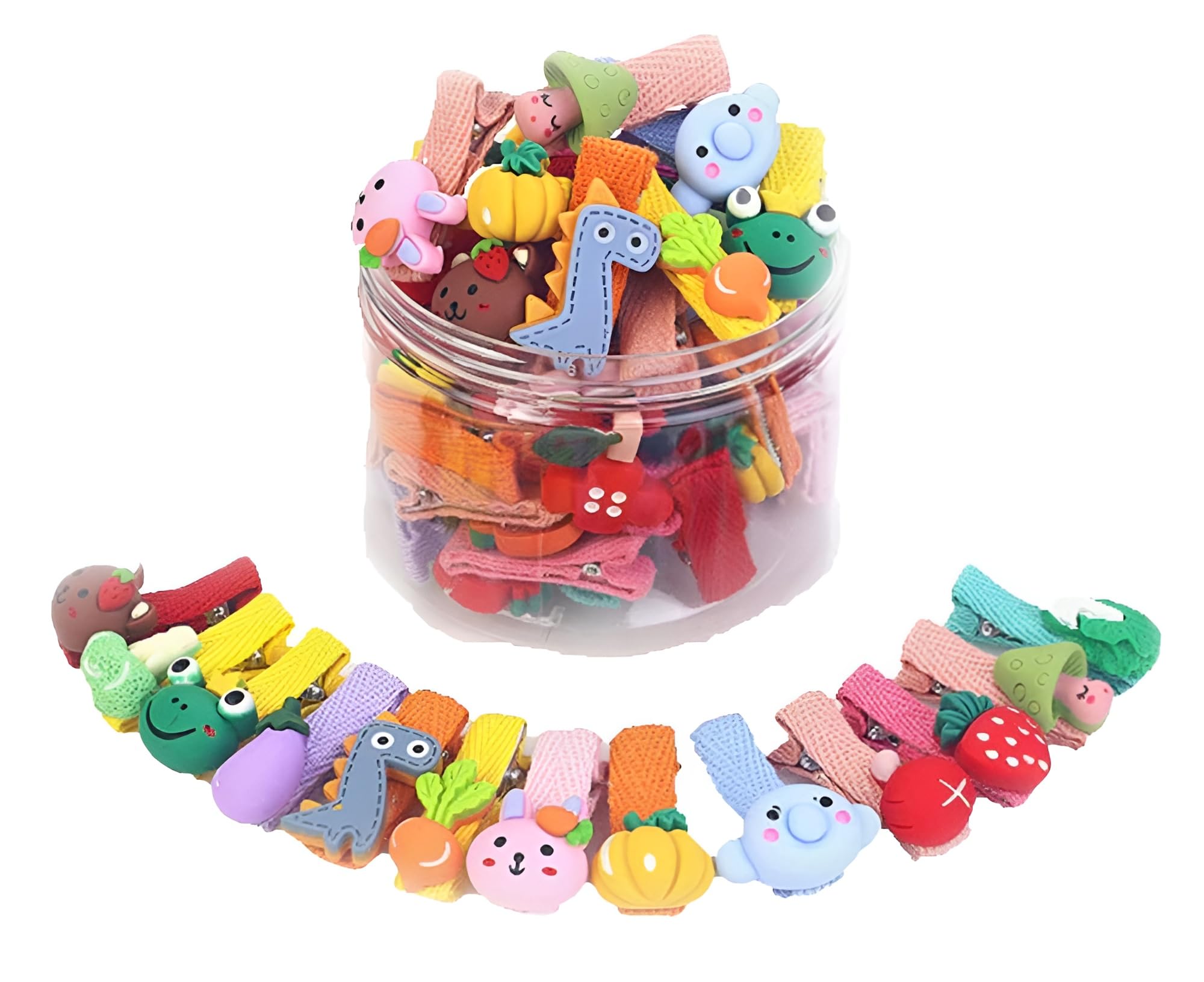 annacreations ANNA CREATIONS Baby Girls Hair Clips Cute Animal Character Fruit Flower Pattern Fully Ribbon Lined Hair clips Hair Accessories for Girls (Pack Of 26)-picture-28