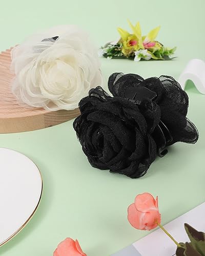 Miniatura 7 de WELROG 2 pinzas para el pelo de flores para mujer, pinzas de pelo grandes con flores de rosas