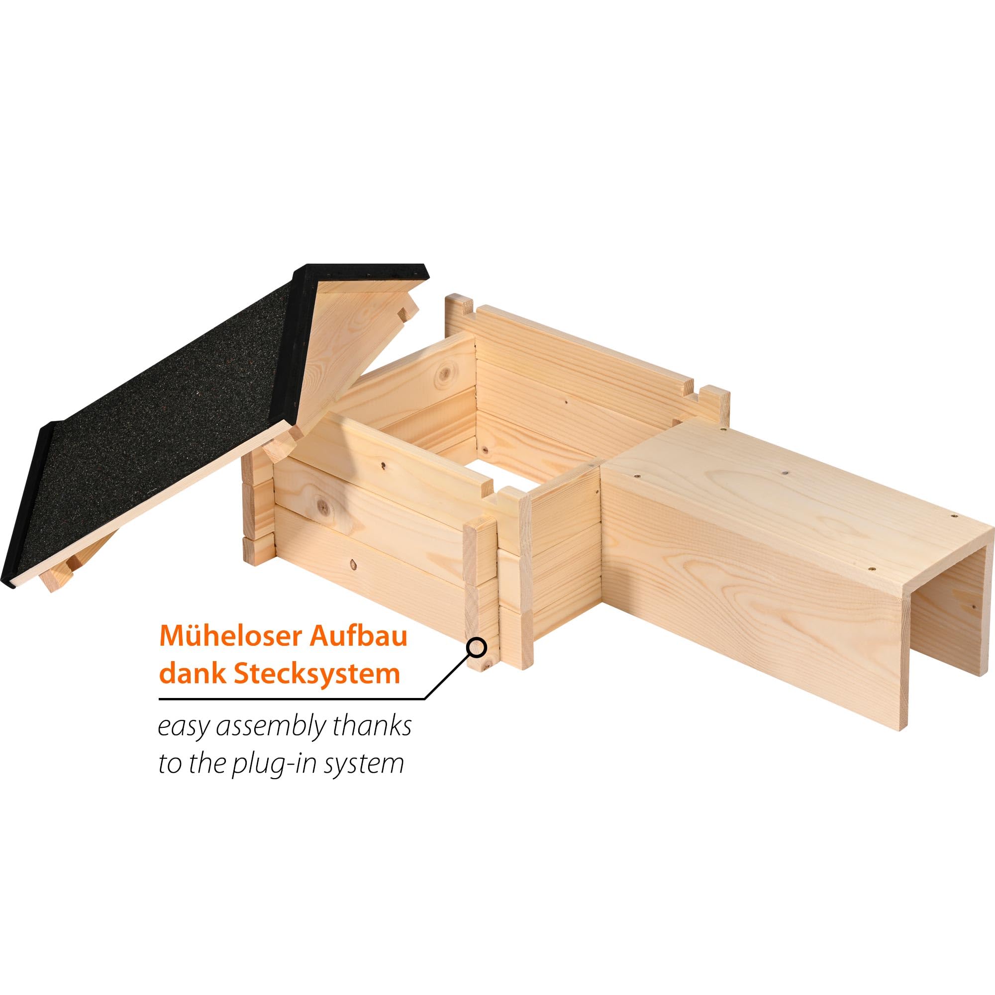 dobar Igelhaus mit Stecksystem Igelfutterhaus Bitumendach Igelhütte langem Eingang Raubtierschutz Winterfest 70x39x31 cm Natur