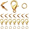 500pcs Jewelry Making Accessories Kit, 200pcs Knot Covers Clamshell Fold-Over Bead Tips 100pcs Lobster Claw Clasps and 200pcs Open Jump Rings Connectors for Jewelry Making Supplies, Gold