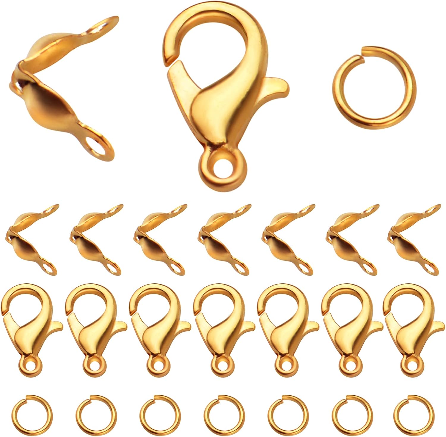 500pcs Jewelry Making Accessories Kit, 200pcs Knot Covers Clamshell Fold-Over Bead Tips 100pcs Lobster Claw Clasps and 200pcs Open Jump Rings