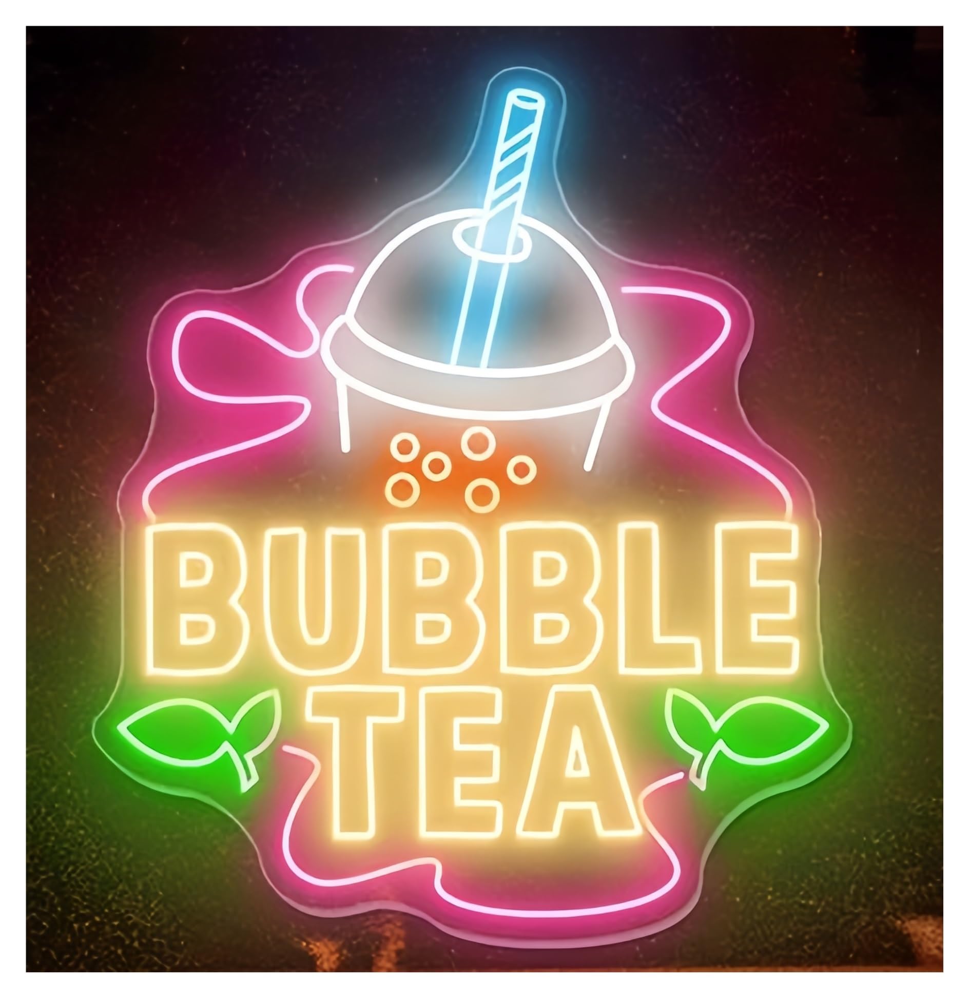 SHOUXI Sign Lamp Bubble Tea Neon Sign for Coffee Bar Store Decor Wall 65X75cm(C)