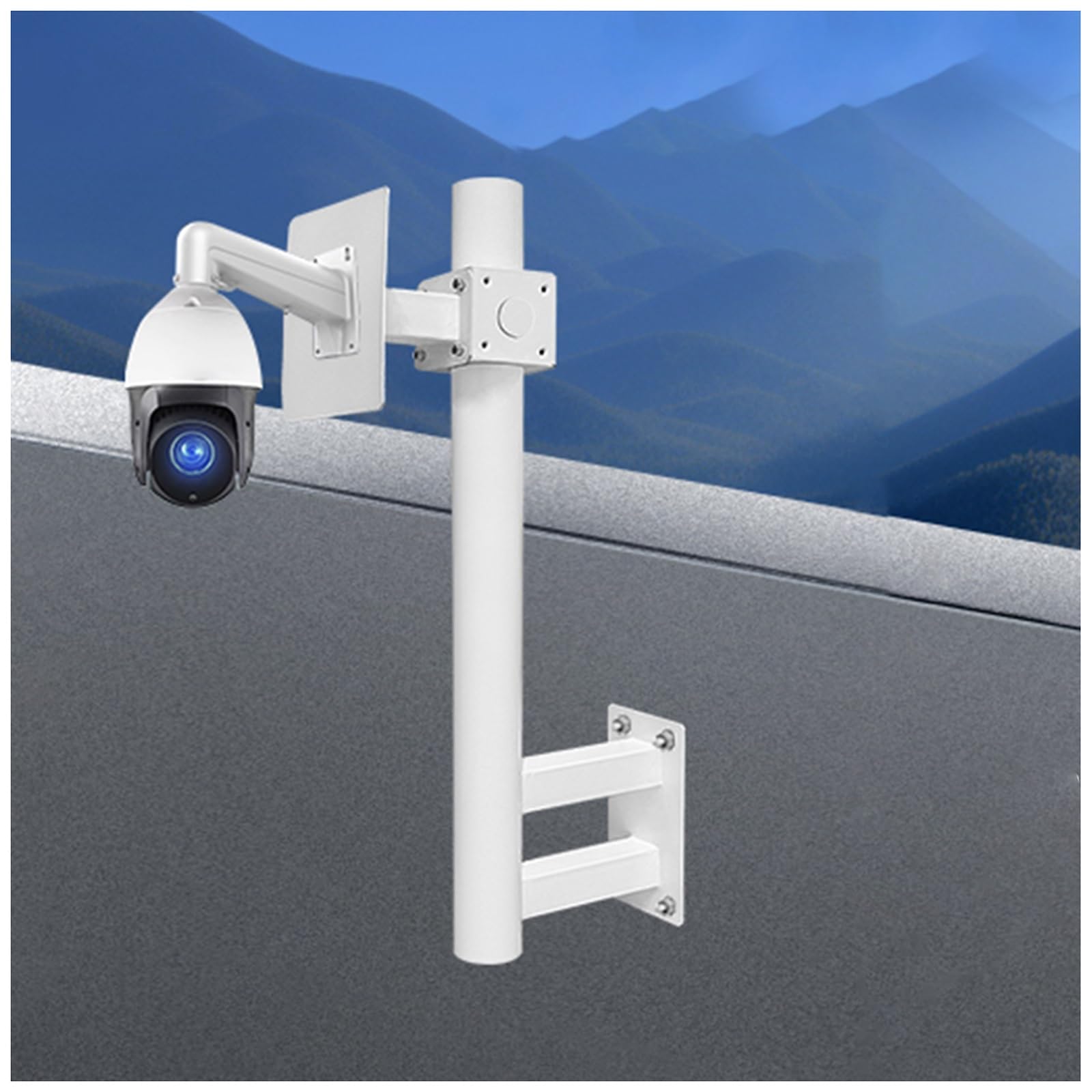 Palo e Braccio Telecamera Sicurezza Staffa E Palo Per Telecamera Di Sicurezza Dome/CCTV/IP/PTZ Da Parete, Supporto Universale Per Telecamera Di Sorveglianza Per Esterni Residenziali Agricole, Bianco(B