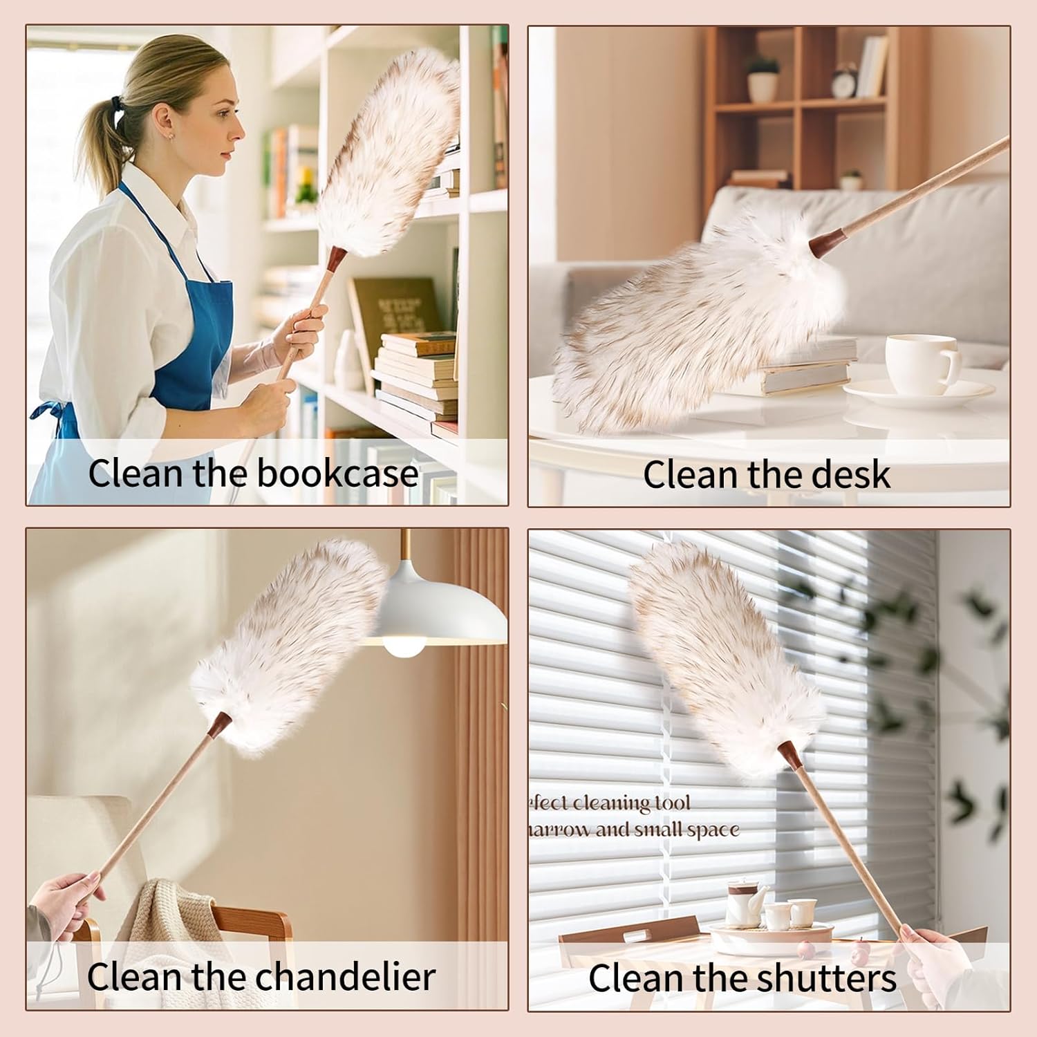 THARAHT Lamb Wool Duster Fluffy Long Handle Reusable for Cleaning Ceiling Fan,Pendant lamp, High Ceiling, Blinds, Furniture Feather Duster