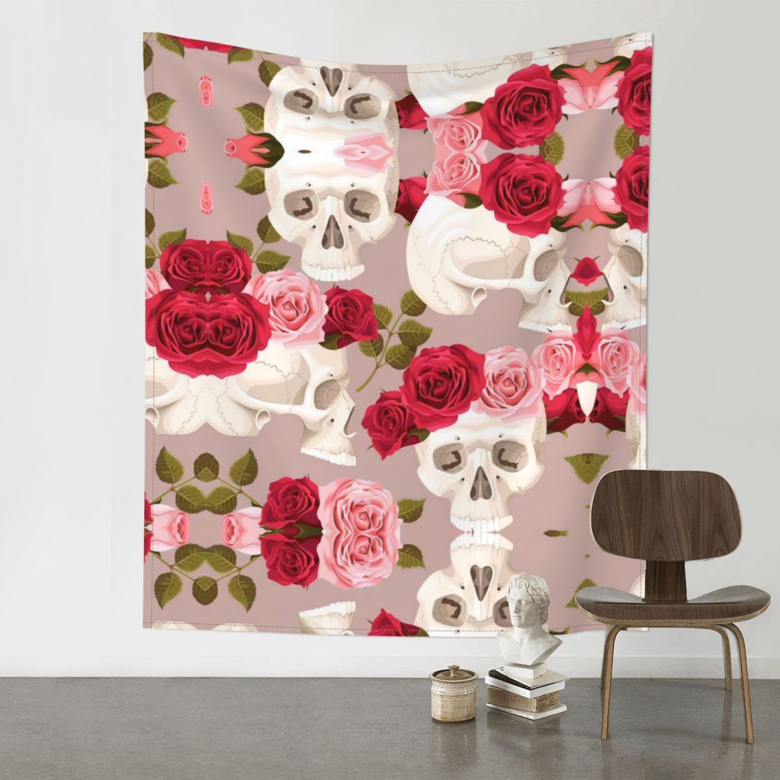 YYHWHJDE Floral Skull Prints Wall Tapestry 60x51in - High-Grade Polyester Throw Blanket for Bedroom, Dorm, Beach & Picnic Decor