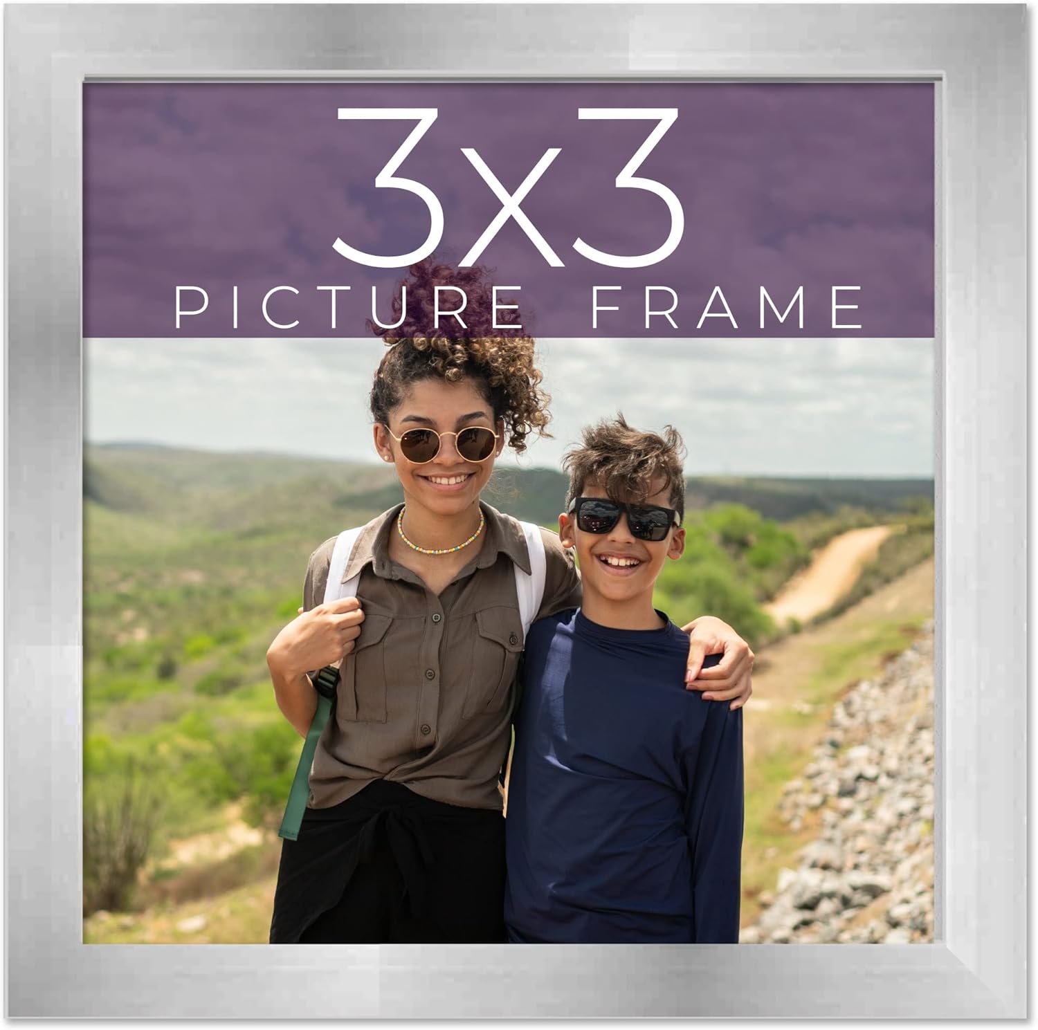 CustomPictureFrames 3x3 Stainless Silver Picture Frame - Solid Wood Silver Modern Picture Frame, UV Acrylic, Foam Board Backing & Hanging Hardware - Display Poster Art, Family Photos & Picture Collage