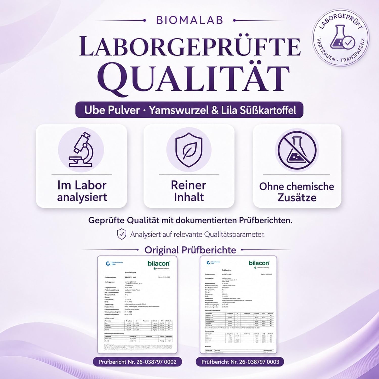 Biomalab Ube Pulver (140g Dose) – 100% Natürliche Yamswurzel & Lila Süßkartoffel – Original Premium Purple Yam Powder – Vegan, Glutenfrei & Ohne Zuckerzusatz – Ideal für Ube Latte, Bubble Tea & Backen