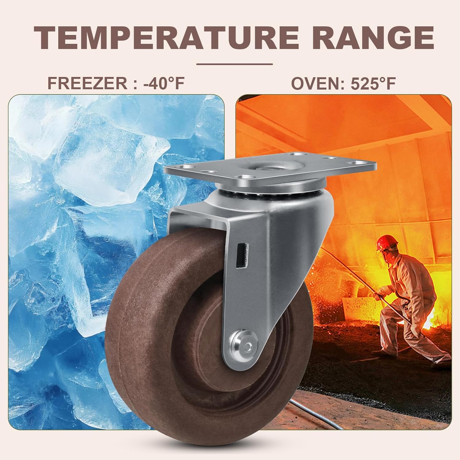 4"x1.5" Caster Wheels, Hi Temp Glass FiIled Nylon Casters, High Temp Industrial Bakery and Oven Rack Caster Wheels- Set of 4 with Strong Capacity 2800 LB (4 Swivel)