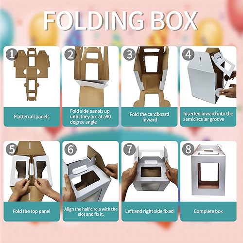 Miniatura 4 de KBG Cajas para pasteles de 10 x 10 x 12 y 12 x 12 x 14 pulgadas con ventana, caja alta para tartas de nivel para bodas, cumpleaños, transporte, caja