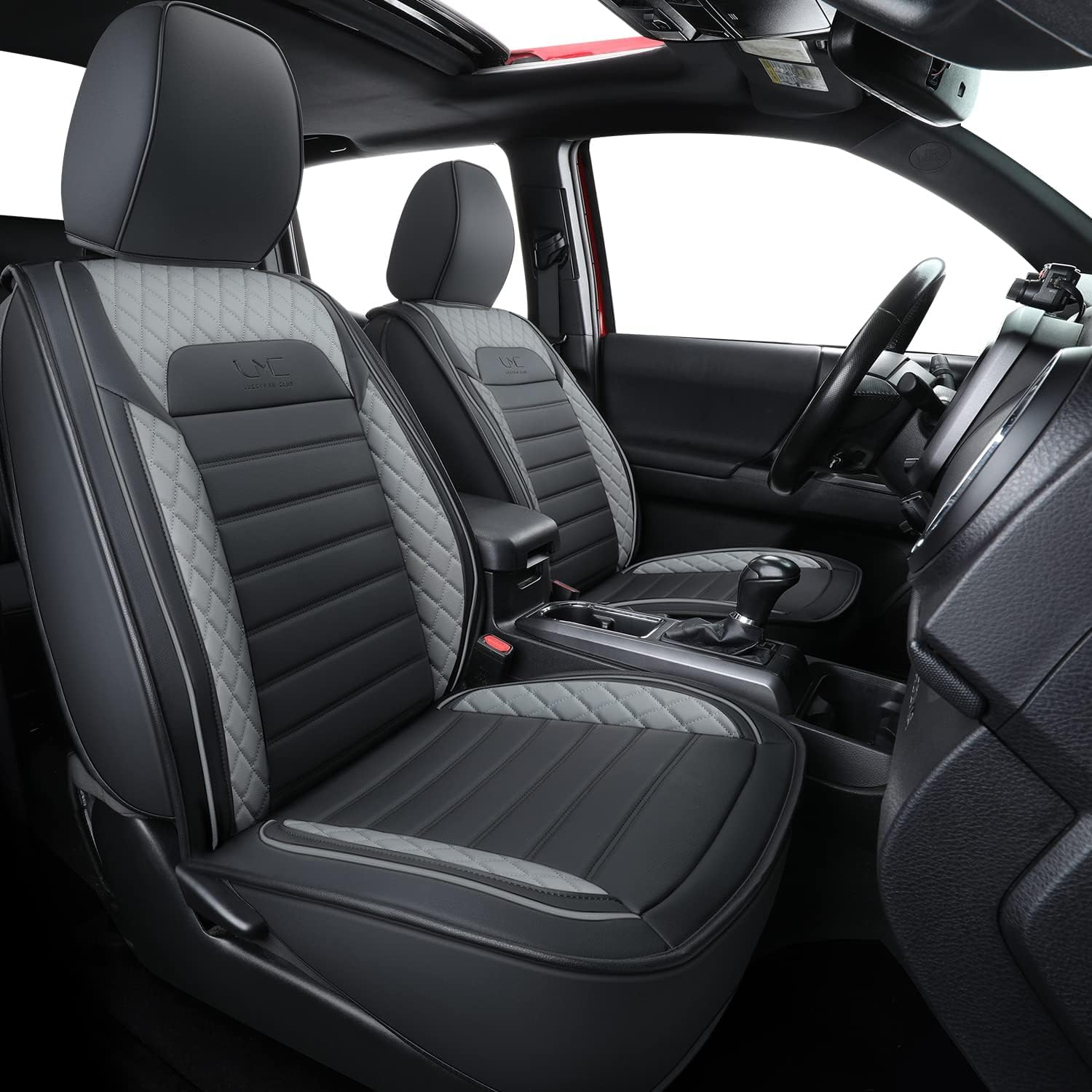 LUCKYMAN CLUB 2 Front Tacoma Custom Fit Seat Covers for 2024 2025 2026 Tacoma Crew Cab with Faux Leather (Black & Gray 2 pcs)