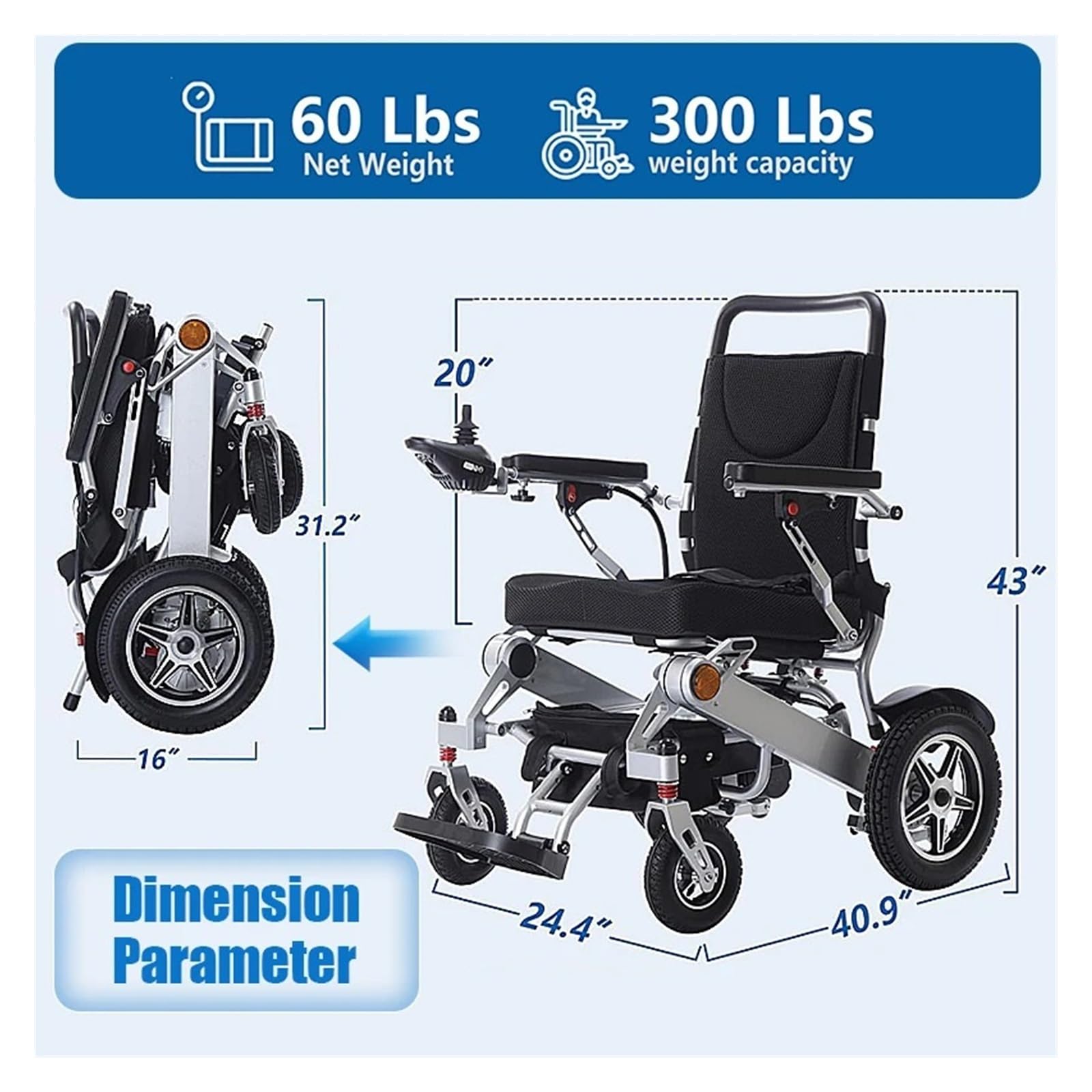 Silla De Ruedas Eléctrica Plegable Portátil Con Motor 500W, Ligera Aleación Aluminio For Personas Mayores Discapacidad Movilidad Cómoda Fluida