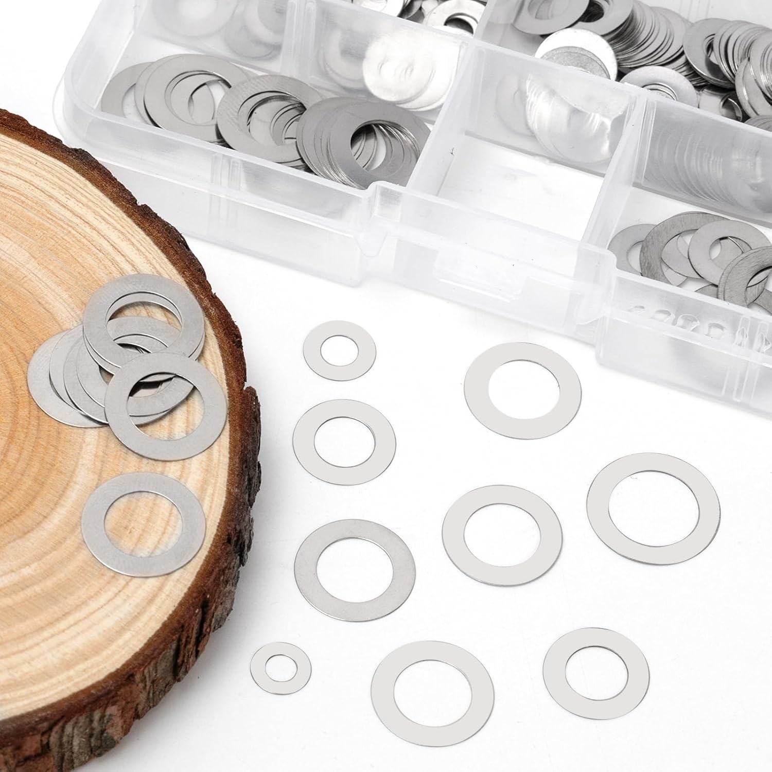 175PCS 6 Sizes 304 Stainless Steel Flat Washers Assortment Kits M3 M4 M5 M6 M8 M10 M12 Flat Spacers Shim Washers Round Flat Spacer for Screws & Bolts