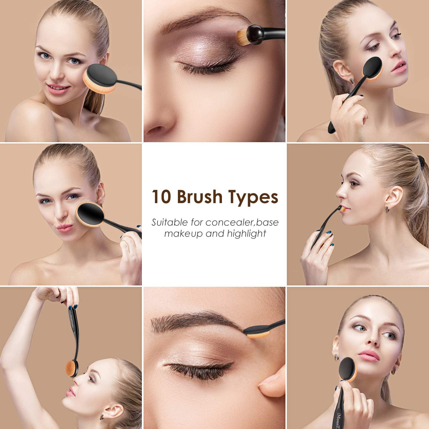 iMounTek Makeup Brushes Set 10Pcs Premium Oval Toothbrush Makeup Brushes with Refined Gift Box Flexible Brushes Soft Toothbrush Shaped For Foundation Concealer BB Cream Powder