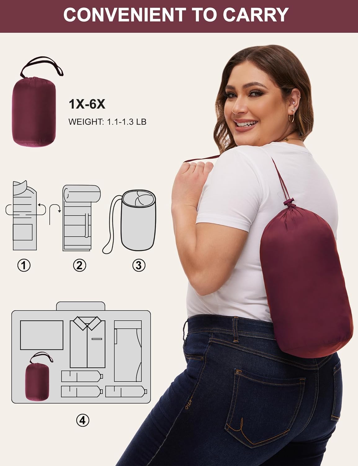 ANOTHER CHOICE Plus Size Packable Puffer Coat for Women, Light Weight Winter Jacket with Hood - Image 6