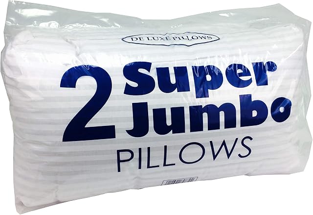 BEDWAY Luxury SUPER JUMBO PILLOWS Deluxe STRIPED Polycotton Bounce Back Hotel Quality Pillows (Pack Of 2)