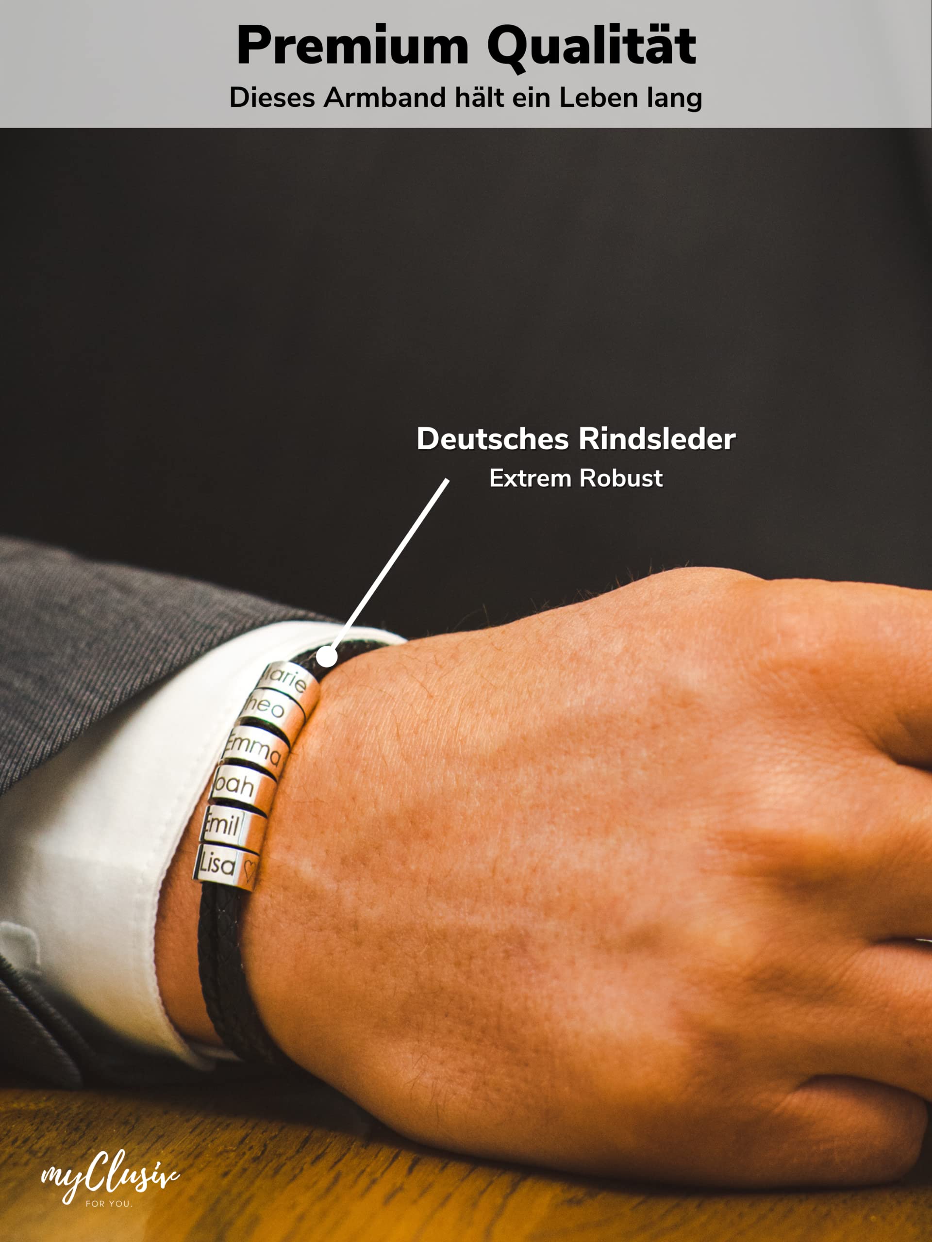 Personalisiertes Lederarmband Herren mit Namen auf Silbernen Ringen - Armband mit Gravur - Geschenk für Männer - Männerarmband - Geschenk Papa