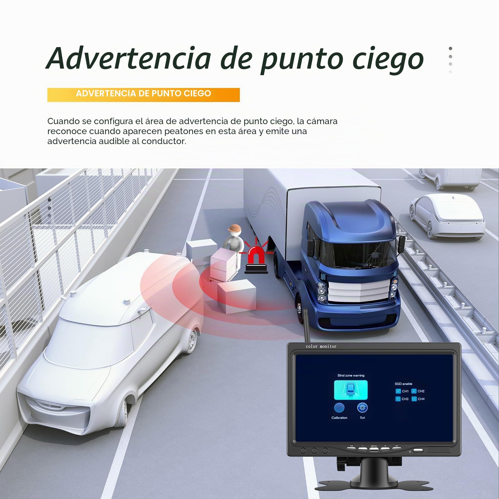 Kit Cámara Marcha Atrás Inalámbrica 2 Cámaras, Pantalla 7 Pulgadas, Visión Nocturna, IP67 Impermeable, DC 12‑36V para Camión, Autobús, Caravana, Remolque, Vehículo Recreativo