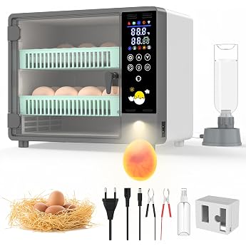 Fully Automatic Incubator, 24 Eggs, Incubator with Automatic Egg Turner and Temperature Control Moisture, Double Power Supply
