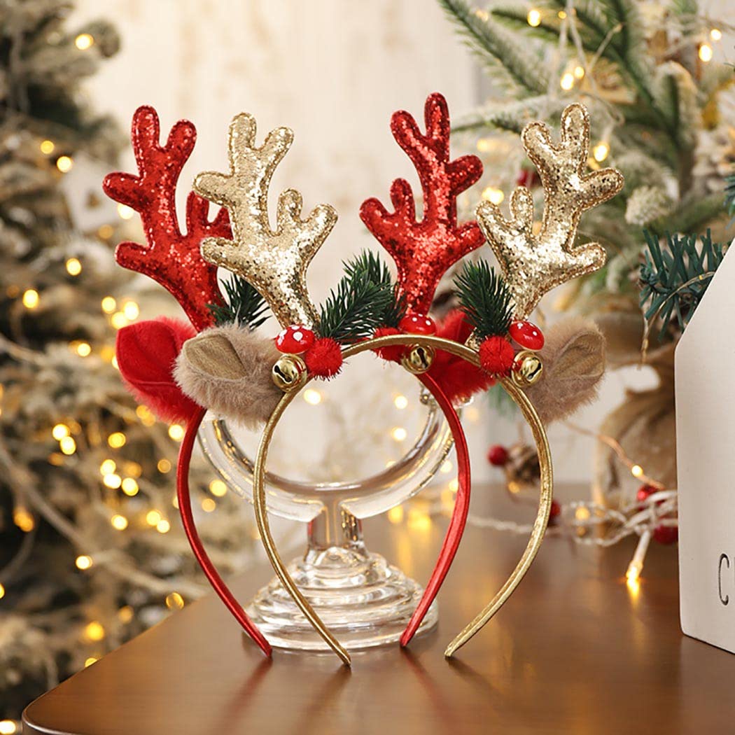 Unicra Christmas Headbands Reindeer Antlers Hair Band Xmas Holiday Hair Accessories for Women and Adults (Gold) - Image 2