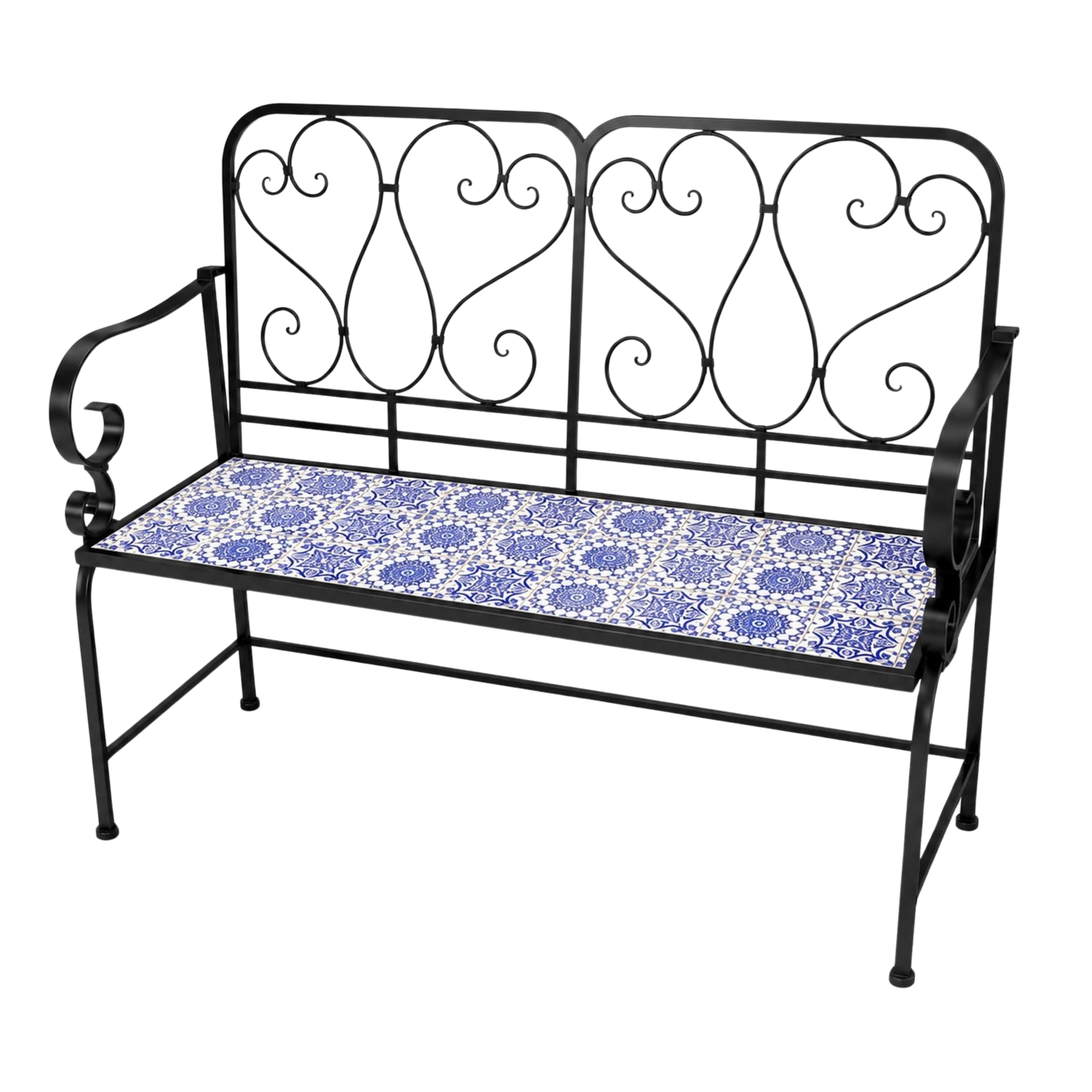 Mosaic Garden Bench 2 Seater 112cm Porto Metal Ceramic Tile Seat