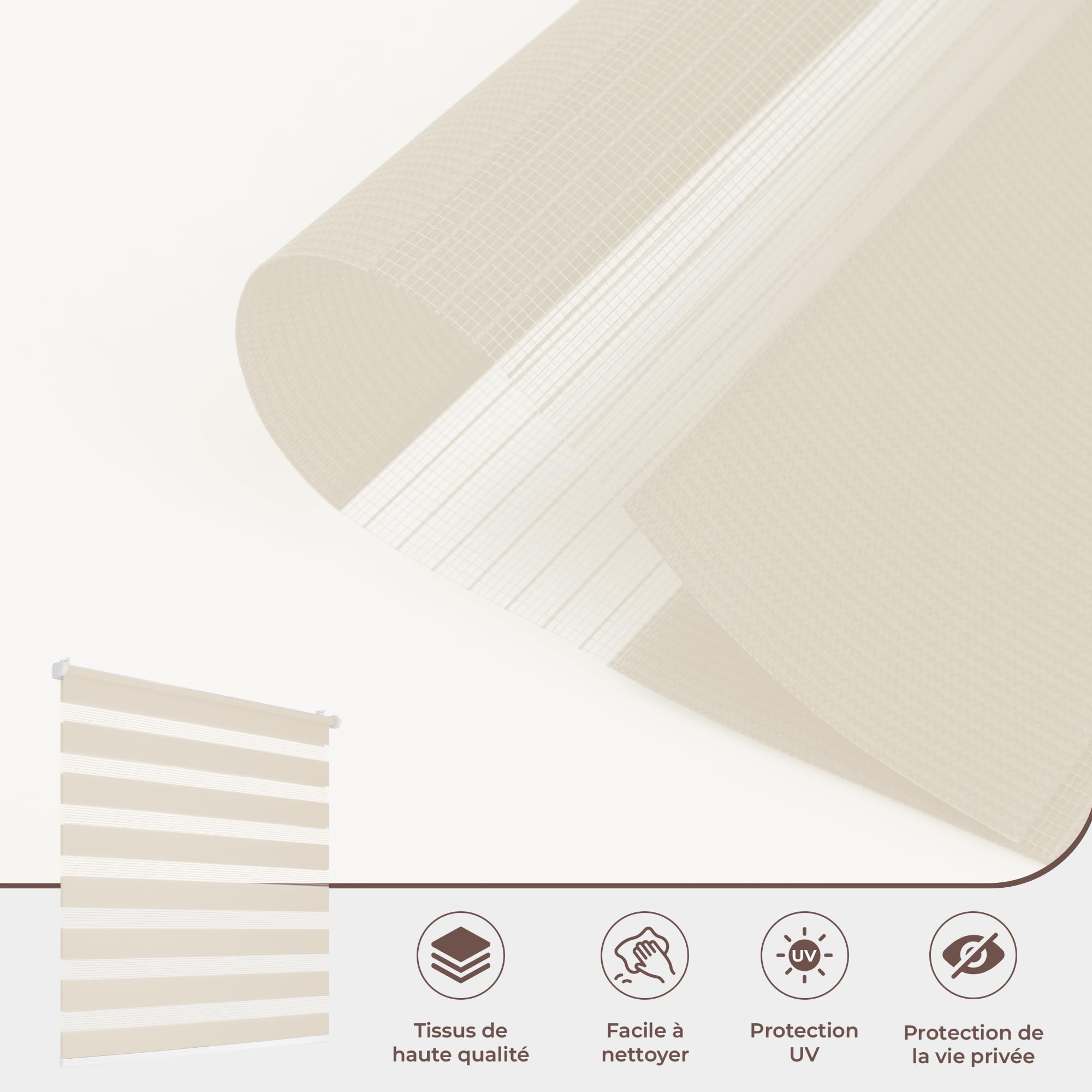 Allesin Store Enrouleur Jour Nuit sans Chaîne sans Perçage, Tirez-Arrêtez sans Rebond, Facile à Installer avec Clips pour Fenêtre ou Porte, 105l x 120L cm, Tissu 105 cm, Lin