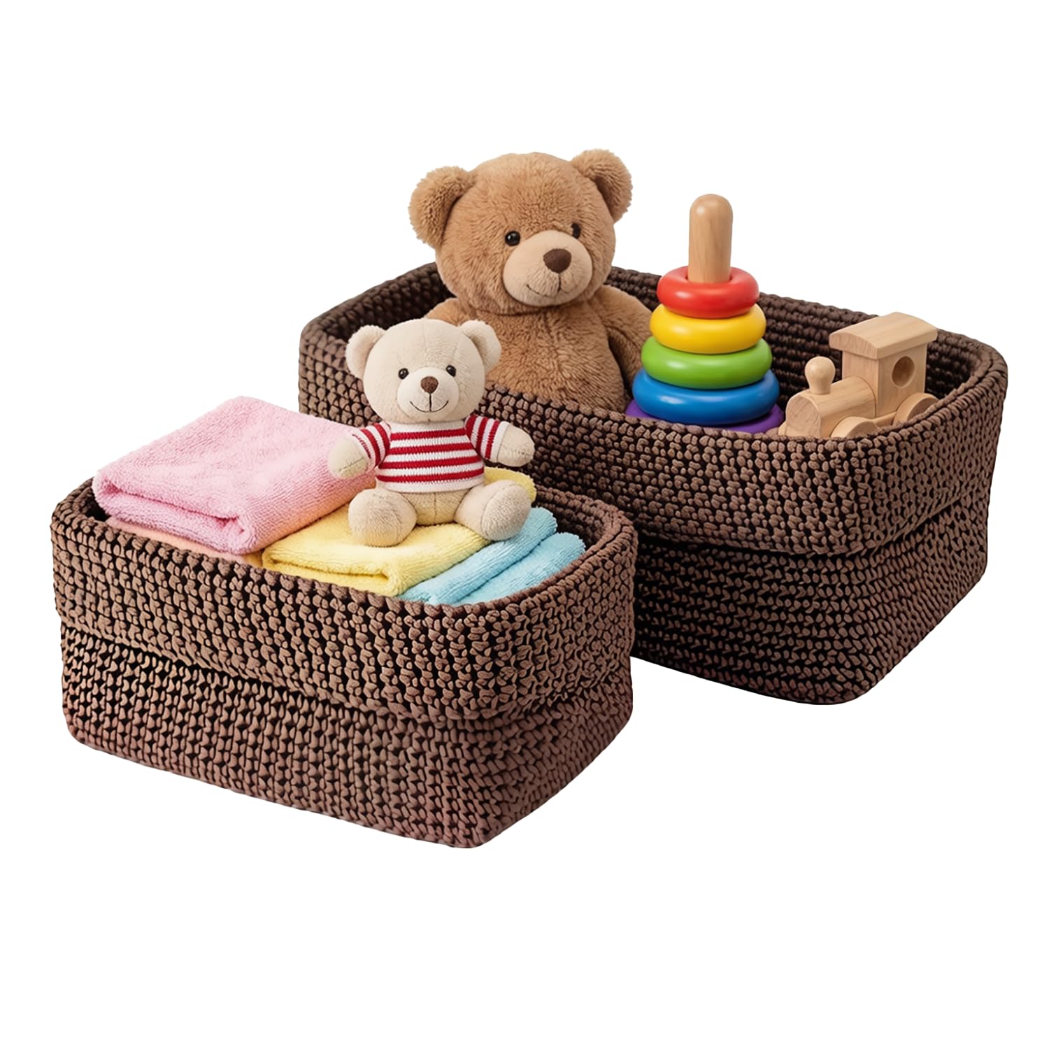 EKSWLS Foldable Woven Storage Basket 2-Piece Set – Rope Cotton Organizer for Home, Nursery, Bedroom, Toys & Laundry – Large Durable Basket Set